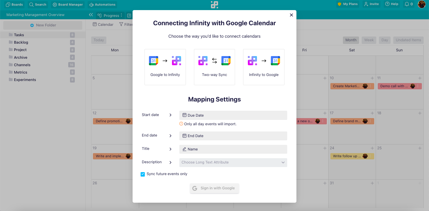 Google Calendar Infinity Sync