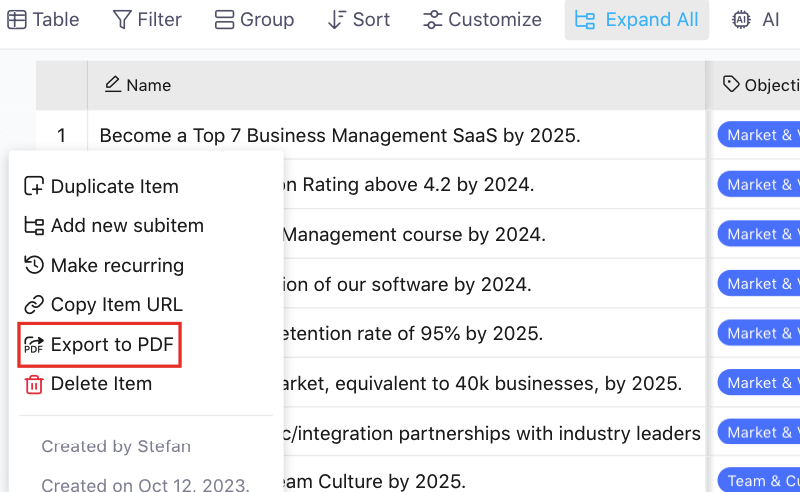 Export to PDF / Print