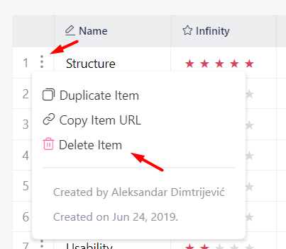 How to open an item in Infinity table